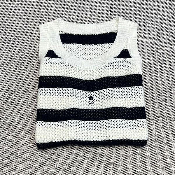 一目惚れ♪ ディオール セーター ノースリーブ ストライプ 刺繍 カジュアル des59959